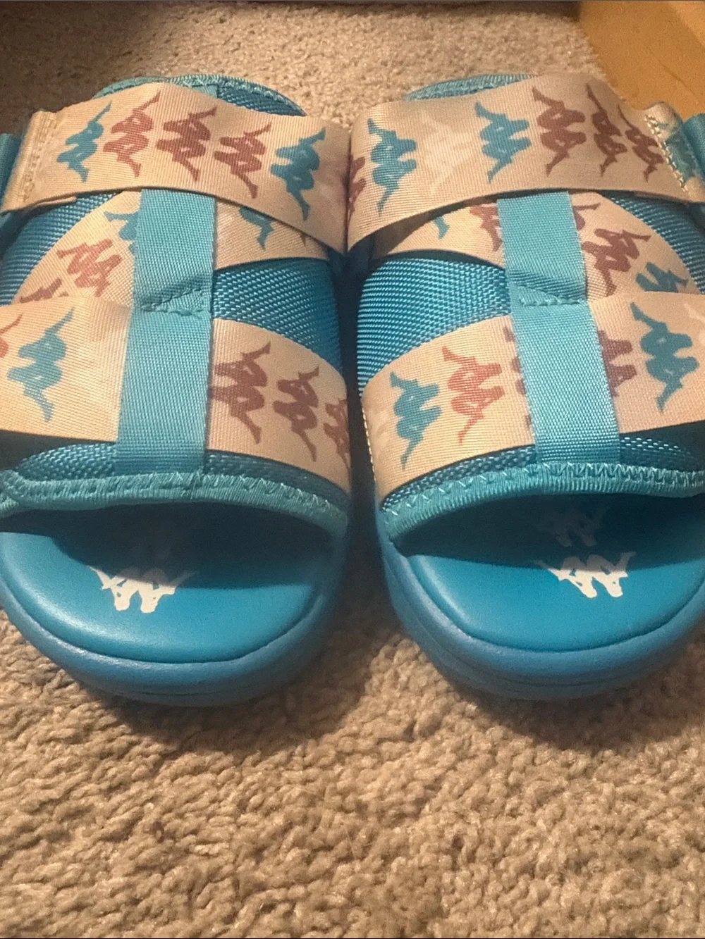 Kappa Turquoise Slide Sandals w/Patterned Cream Straps, Men’s Size 9